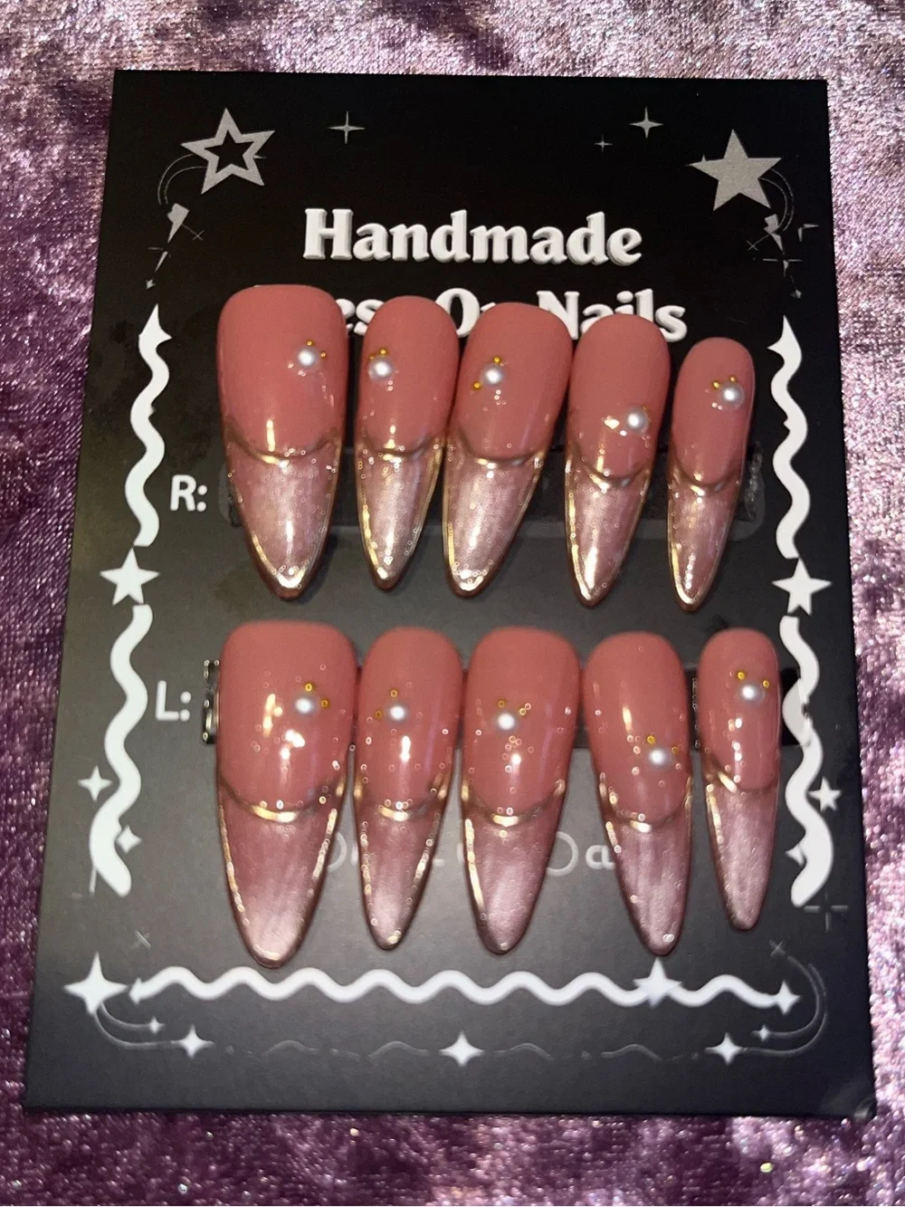 Handmade Pink and Gold Stiletto Press-On Nails